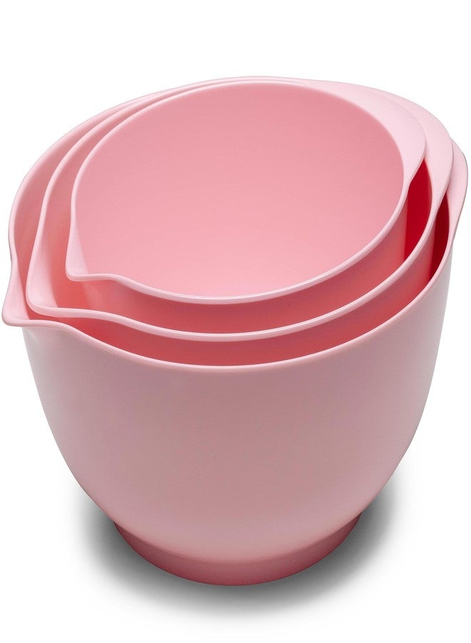 ZAROCRUS Nesting Melamine Mixing Bowl Set with Pour Spouts, Set of 3, Nesting Design Saves Space, Non-Slip, Size 2, 2.9 and 3.9qt, for Prepping, Mixing, Baking, Cooking, Pink - Image 2